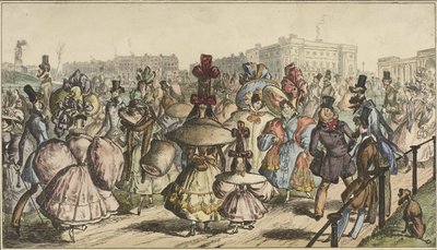 Uomini e donne in abiti appariscenti passeggiano in un parco in città da William Heath