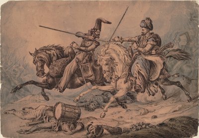 Cosacco russo in combattimento con un mamelucco, 1815 da William Heath