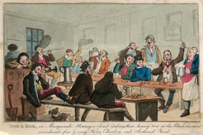 Tom e Bob in maschera, fumando una nuvola e bevendo il loro pesante bagnato da William Heath
