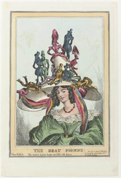 Donna con grande cappello su cui siedono figure maschili da William Heath