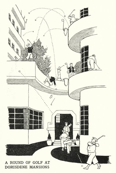 Un giro di golf a Dorisdene Mansions da William Heath Robinson