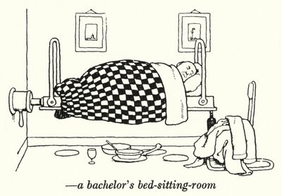 La camera da letto-soggiorno di un single da William Heath Robinson