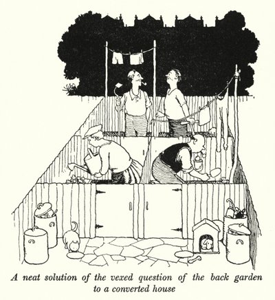 Una Soluzione Elegante alla Questione del Giardino Posteriore di una Casa Convertita da William Heath Robinson