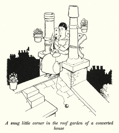 Un angolino accogliente nel giardino sul tetto di una casa convertita da William Heath Robinson