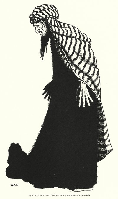 Uno straniero di passaggio lo osservava attentamente (incisione) da William Heath Robinson