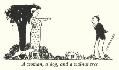 Una donna, un cane e un albero di noce (litografia) da William Heath Robinson