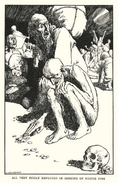 Tutti molto occupati a cercare spilli arrugginiti (litografia) da William Heath Robinson
