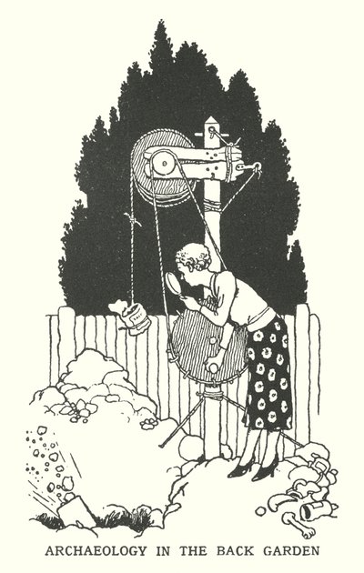 Archeologia nel giardino sul retro (litografia) da William Heath Robinson