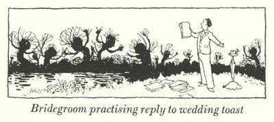 Lo sposo pratica la risposta al brindisi di nozze da William Heath Robinson