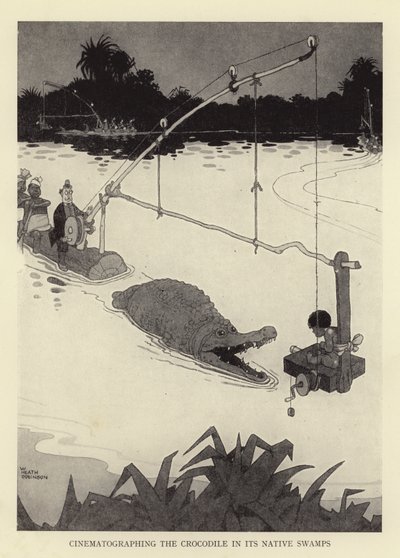 Cinematografare il coccodrillo nelle sue paludi native da William Heath Robinson