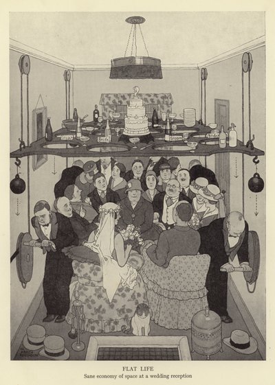 Vita piatta, economia sana dello spazio a un ricevimento di nozze da William Heath Robinson