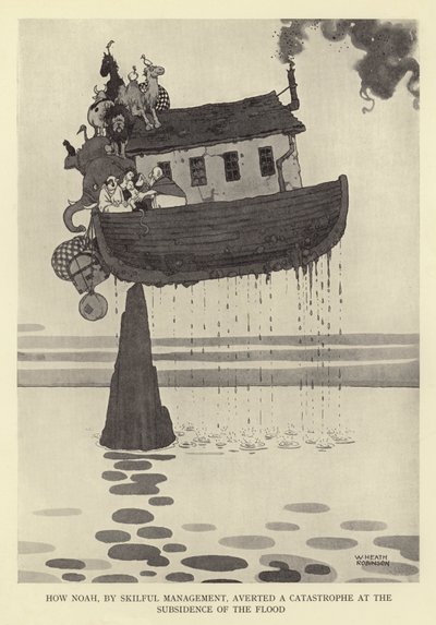 Come Noè, con abile gestione, evitò una catastrofe al calare del diluvio da William Heath Robinson