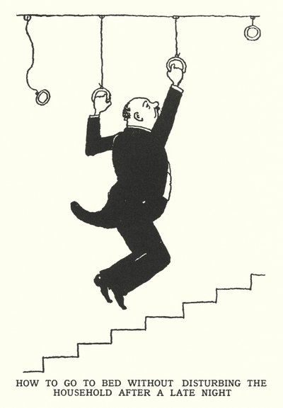 Come andare a letto senza disturbare la famiglia dopo una notte tarda (litografia) da William Heath Robinson
