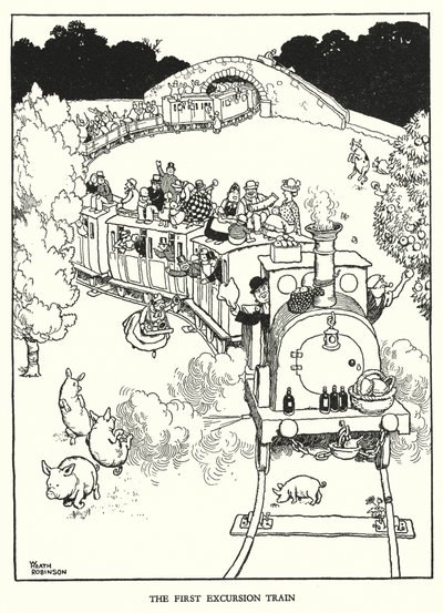 Illustrazione per Railway Ribaldry di W Heath Robinson da William Heath Robinson