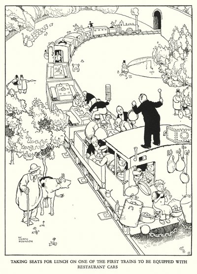 Illustrazione per Railway Ribaldry di W Heath Robinson da William Heath Robinson