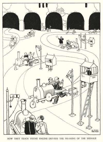Illustrazione per Railway Ribaldry di W Heath Robinson da William Heath Robinson