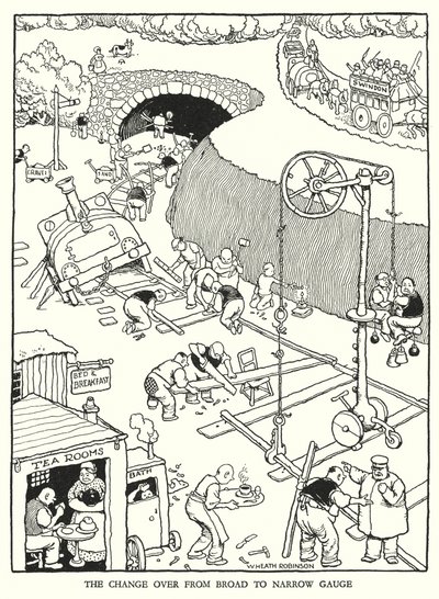 Illustrazione per Railway Ribaldry di W Heath Robinson da William Heath Robinson