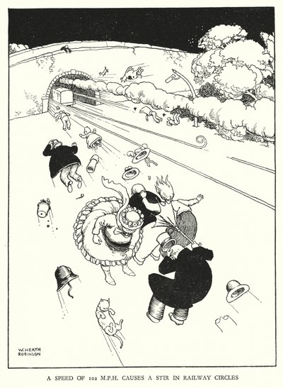Illustrazione per Railway Ribaldry di W Heath Robinson da William Heath Robinson