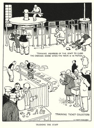 Illustrazione per Railway Ribaldry di W Heath Robinson da William Heath Robinson