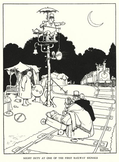 Illustrazione per Railway Ribaldry di W Heath Robinson da William Heath Robinson