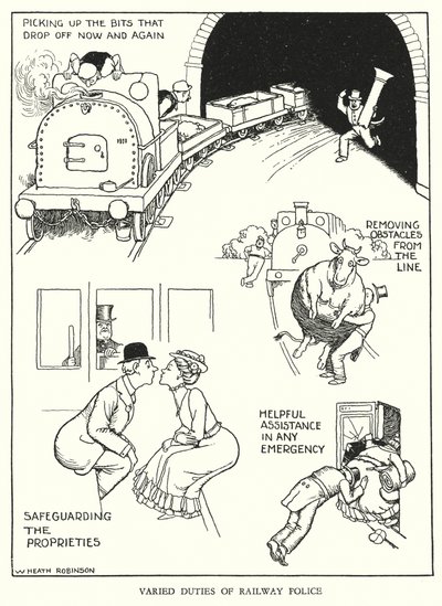 Illustrazione per Railway Ribaldry di W Heath Robinson da William Heath Robinson