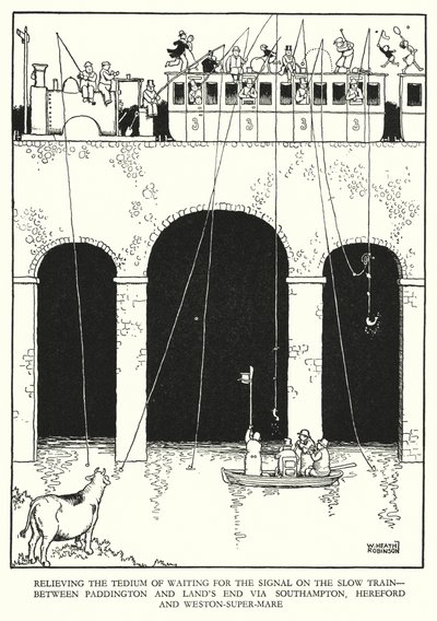 Illustrazione per Railway Ribaldry di W Heath Robinson da William Heath Robinson