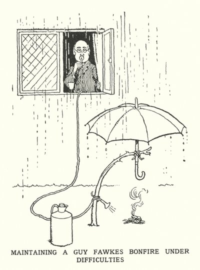 Mantenere un falò di Guy Fawkes in condizioni difficili da William Heath Robinson