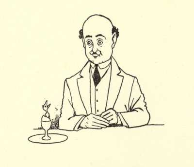 Uomo sorpreso da un uccello nel suo uovo mattutino da William Heath Robinson