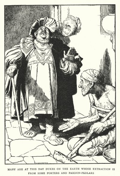 Molti sono oggi duchi sulla terra la cui estrazione è da alcuni portatori e venditori di indulgenze (litografia) da William Heath Robinson