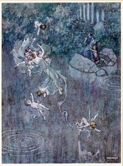 Oberon: e fallo rompere la sua fede con la bella Aegle, da Sogno di una notte di mezza estate, pub. 1914 da William Heath Robinson