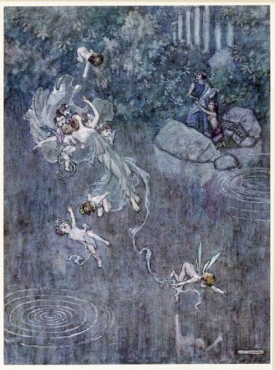 Oberon: e fallo rompere la sua fede con la bella Aegle, da Sogno di una notte di mezza estate, pub. 1914 da William Heath Robinson