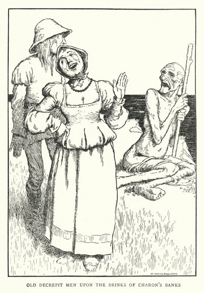 Vecchi decrepiti uomini sulle rive dei banchi di Caronte da William Heath Robinson