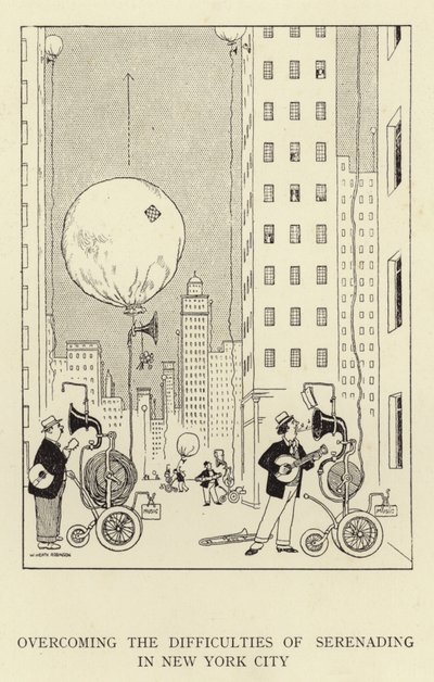 Superare le difficoltà di una serenata a New York City da William Heath Robinson