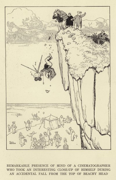 Notevole presenza di spirito di un cineasta che ha fatto un interessante primo piano di sé stesso durante una caduta accidentale dalla cima di Beachy Head da William Heath Robinson