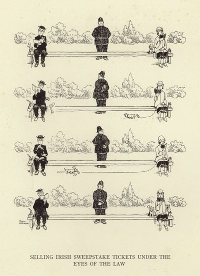 Vendita di biglietti della lotteria irlandese sotto gli occhi della legge da William Heath Robinson