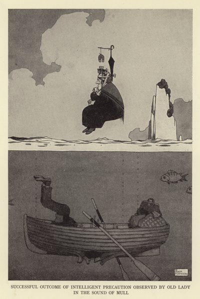 Esito positivo della precauzione intelligente osservata da una vecchia signora nel suono di mull da William Heath Robinson