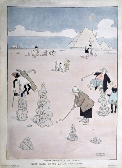 Problemi estivi nei tropici - Serpente sul campo da golf del Sahara da William Heath Robinson