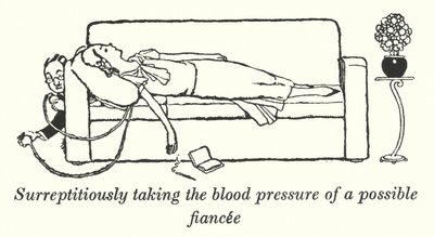 Misurare furtivamente la pressione sanguigna di una possibile fidanzata (litografia) da William Heath Robinson