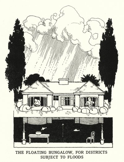 Il bungalow galleggiante, per distretti soggetti a inondazioni da William Heath Robinson