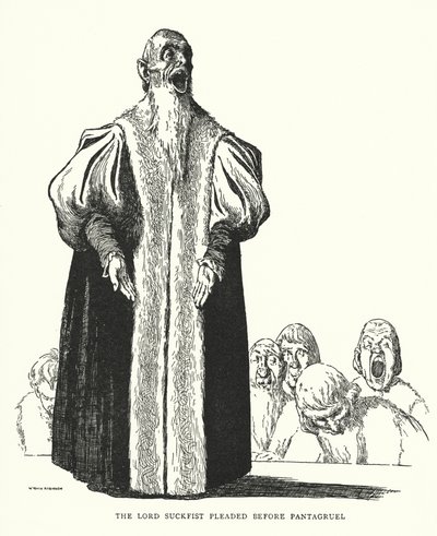 Il Signore Suckfist ha supplicato davanti a Pantagruel da William Heath Robinson