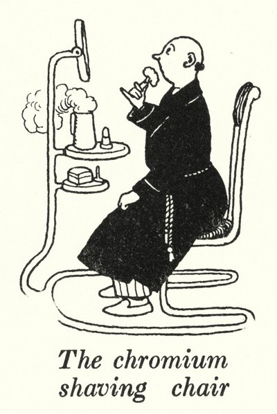 La sedia da barba in cromo da William Heath Robinson