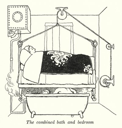Il bagno e la camera da letto combinati da William Heath Robinson