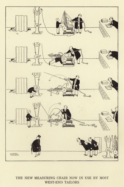La nuova sedia di misurazione ora in uso dalla maggior parte dei sarti del West End da William Heath Robinson
