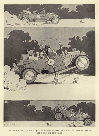 Il nuovo regolatore di sicurezza per automobili per la protezione dei polli sulla strada da William Heath Robinson