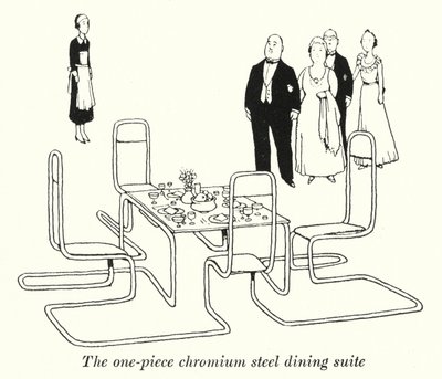 La sala da pranzo in acciaio cromato monopezzo da William Heath Robinson