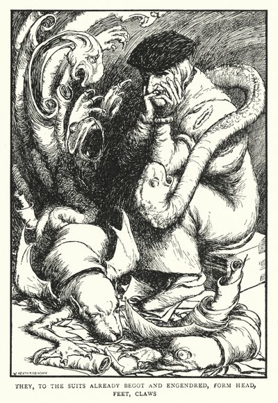 Essi, alle cause già generate e concepite, formano testa, piedi, artigli da William Heath Robinson
