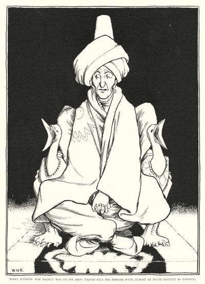 Ciò che gli piacque molto fu vedere Abou Hassan riempire il suo trono con quasi la stessa gravità di lui da William Heath Robinson