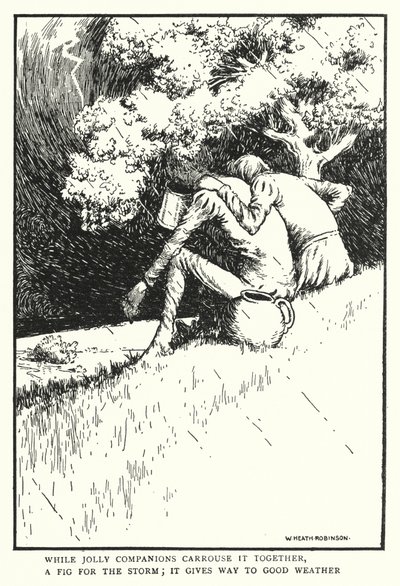 Mentre allegri compagni brindano insieme, un fico per la tempesta, cede al bel tempo da William Heath Robinson