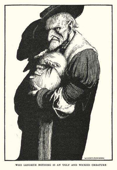 Chi non presta nulla è una creatura brutta e malvagia (litografia) da William Heath Robinson