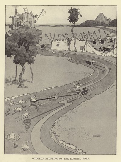 Widgeon che bluffa sul Roaring Fork da William Heath Robinson